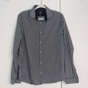 H&M Men's Gingham Dress Shirt M Navy